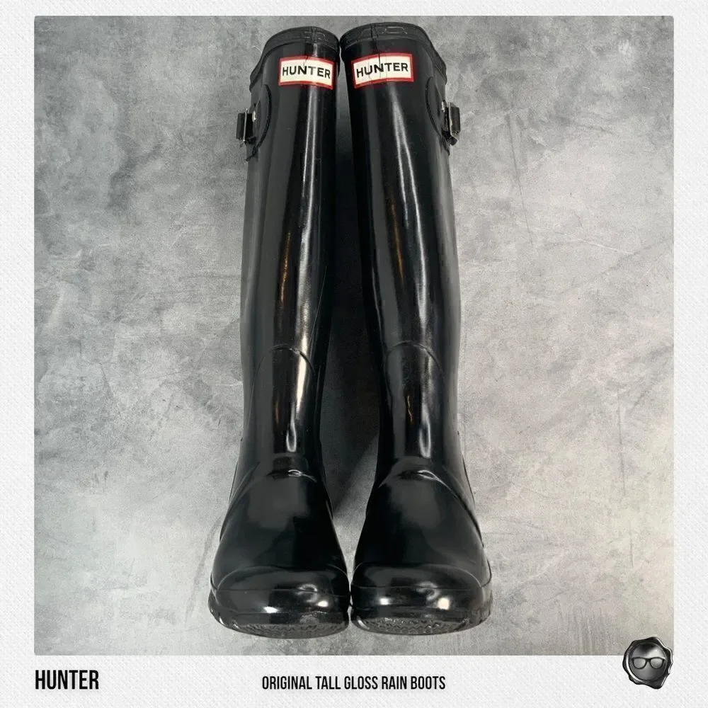 HUNTER ORIGINAL TALL RAIN BOOTS IN GLOSS BLACK WOMEN’S SHOE SIZE EU 36 BOOTS